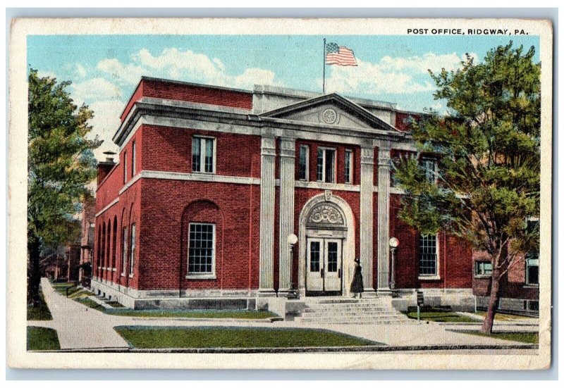 Ridgway Pennsylvania PA Postcard Post Office Exterior View Building 1922 Vintage