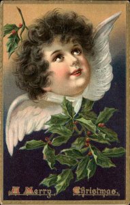 Christmas - Winged Angel Face Tuck #505 c1910 Postcard