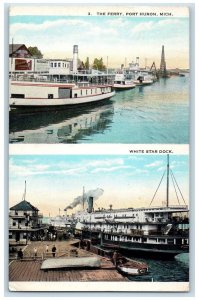 1925 The Ferry White Star Dock Dual View Port Huron Michigan MI Ships Postcard