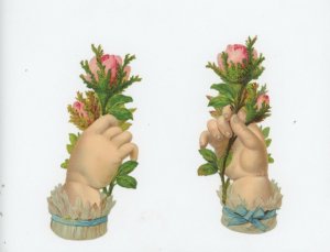 1880's Hands Holding Wild Roses Lot Of 2 Victorian Die Cut Trade Card P123E