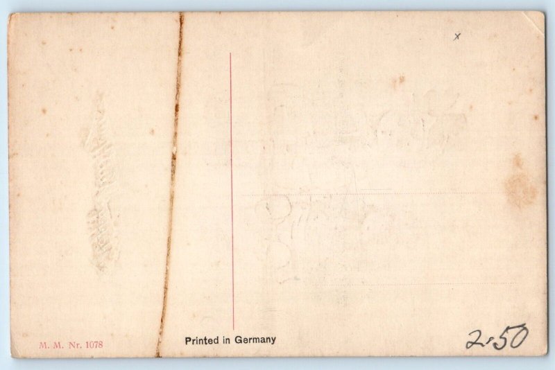 c1910's New Years Children With Flowers Bouquet Embossed Antique Postcard