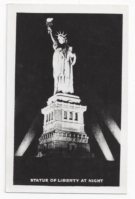 New York Statue of Liberty Night Grogan Real Photo Postcard