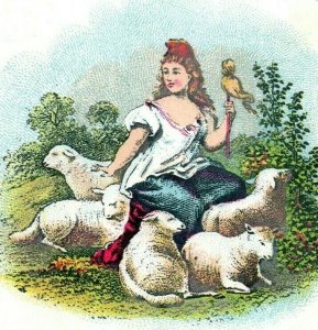 1880's-90's Columbia Yarns Germantown Yarn Lady Sheepherder & Sheep P196