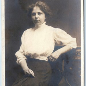 ID'd c1910s Stockton, IL Lovely Young Lady RPPC Portrait Corset Katie Nash A256