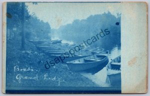 K49/ Grand Ledge Michigan RPPC Postcard c1910 Boat Livery Cyanotype 218