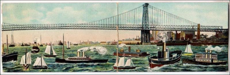 NY - New York City. Bi-Fold, Harbor Scene & Brooklyn Bridge