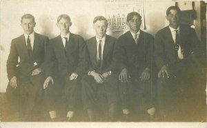 Interior Five Young Men Suits 1912 RPPC Photo Postcard 21-12622