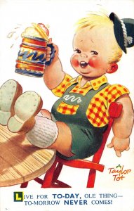 Bamforth Children Comic Boy Drinking Beer Tomorrow never comes! 1953 postcard
