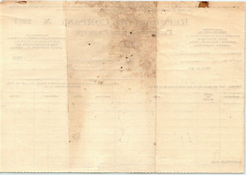 1903 Republic Oil Company Receipt Letterhead Petroleum Products Antique Paper R1