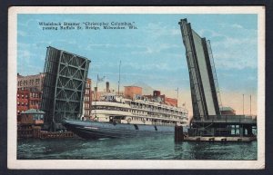 h3643 - MILWAUKEE Wisconsin 1920s Whaleback Steamer C Columbus at Buffalo Bridge