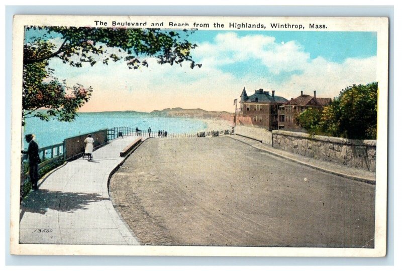 1934 The Boulevard And Beach From Highlands Winthrop Massachusetts MA Postcard