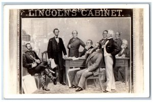 Lincoln's Cabinet Postcard RPPC Photo Painting c1940's Unposted Vintage