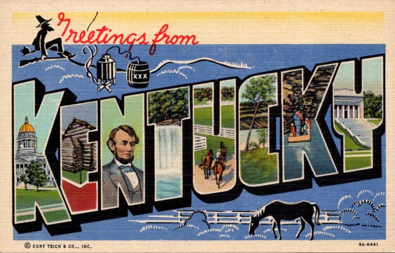 Kentucky Greetings From Large Letter Linen Curteich