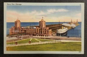 Mint Vintage Linen Postcard Steamer Ship Navy Pier Chicago Illinois