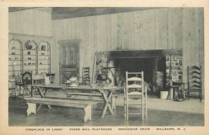 Postcard 1920s New Jersey Millburn Papermill Playhouse Fireplace lobby NJ24-2887