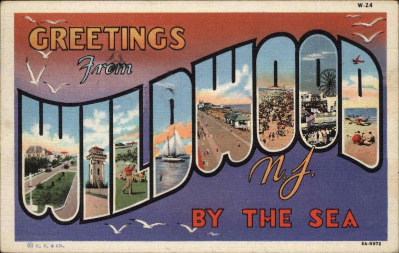 Wildwood New Jersey NJ Large Letter Linen Vintage Postcard