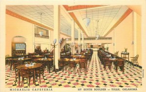 Postcard Oklahoma Tulsa Michaelis Cafeteria Interior Teich 1940s 23-9578