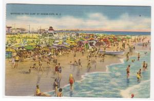 Beach Scene Ocean City New Jersey 1939 linen postcard