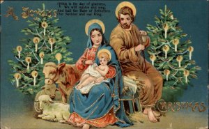 Christmas Jesus Mary and Joseph Nativity Gel Gelatin Vintage Postcard