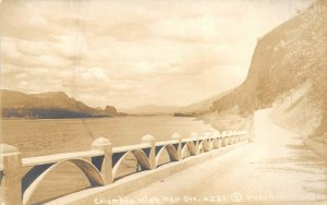 Columbia River Highway Oregon 1920s RPPC Real Photo Postcard Barrier by River