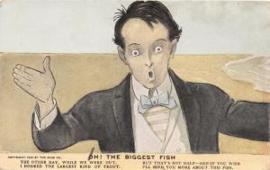 OH! THE BIGGEST FISH~LARGEST KIND OF TROUT~ROSE PUBL COMIC POSTCARD 1910s