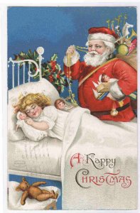 Santa Child Teddy Bear Bed 1908 postcard