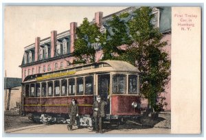 c1910 First Trolley Car In Hamburg Streetcar New York Vintage Antique Postcard 