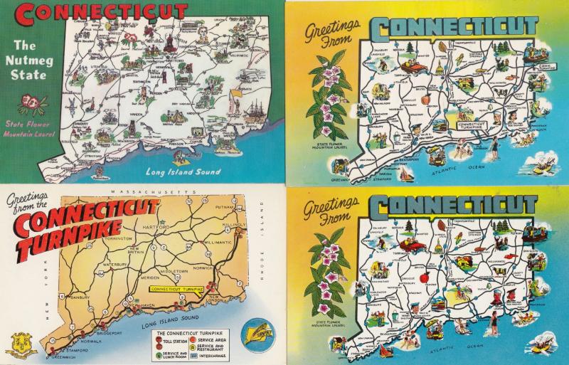 Connecticut Turnpike 4x Map Postcard s