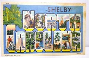 Greetings From Shelby North Carolina Large Letter Linen Postcard Curt Teich 1941