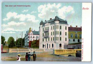 Borås Vastra Gotaland Sweden Postcard New bridge and Yxhammarsgatan c1905