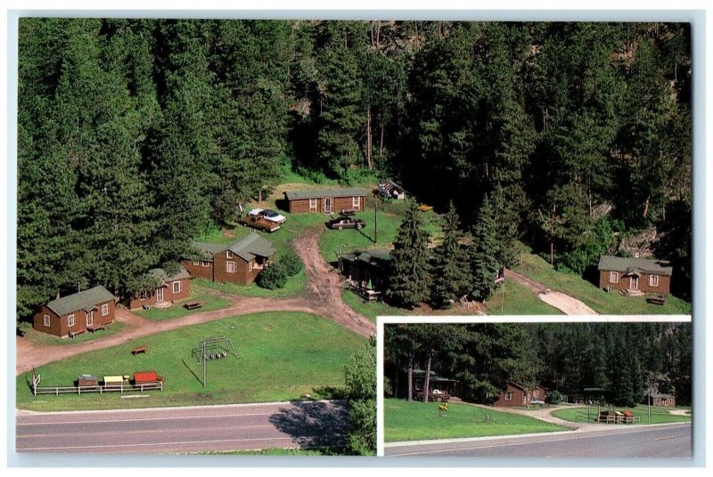 c1960 Aerial Pine Rest Cabins Exterior View Hill City South Dakota SD Postcard