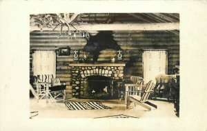 Indian Rug Anthers Rustic Western Fireplace 1920s RPPC Photo Postcard 20-2992