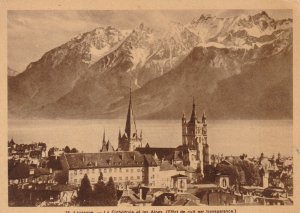 LAUSANNE, THE CATHEDRAL AND THE ALPS, Switzerland - Vintage POSTCARD