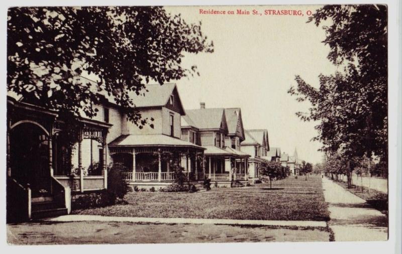 1911 STRASBURG Ohio Postcard MAIN STREET Homes Residences Tuscarawas County