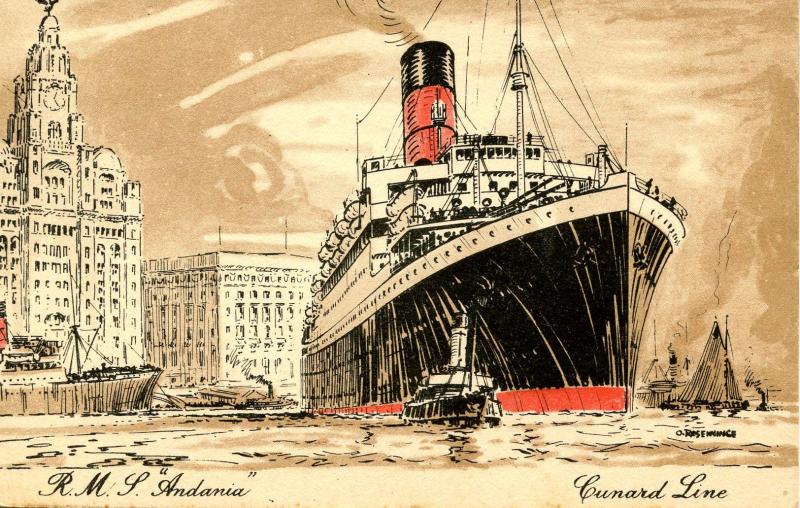 Cunard Line - RMS Andania.   Artist: Rosenvinge