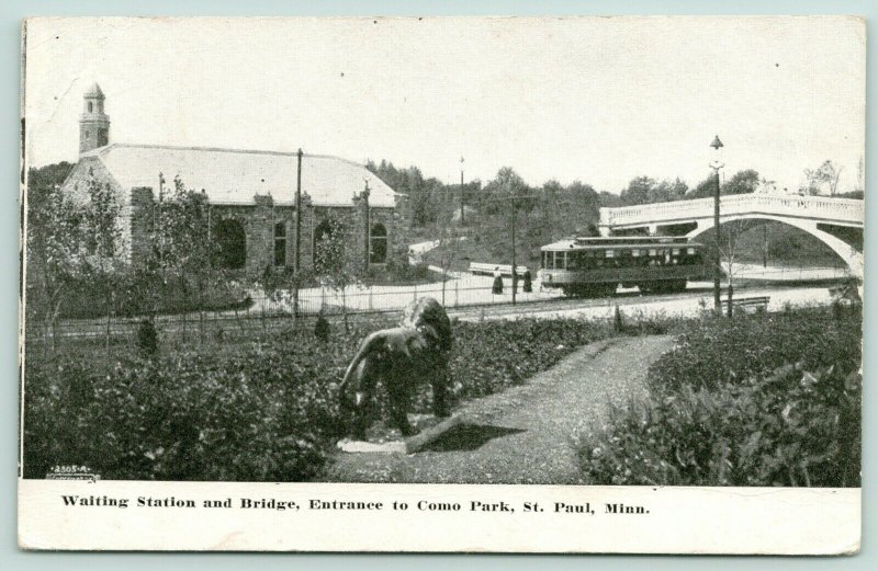 St Paul Minnesota~Como Park~Interurban Trolley Waiting Station & Bridge~1911 B&W 
