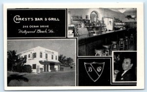 HOLLYWOOD BEACH, Florida FL ~ Roadside CHREST'S BAR Interior 1940s-50s  Postcard
