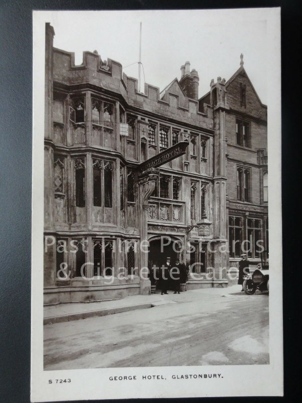 Somerset: Glastonbury, The George Hotel c1906 RP - showing Chauffeur by Old Car