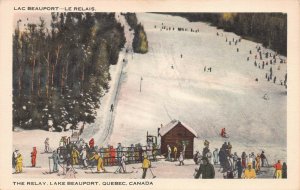 Skiers, The Relay, Lake Beauport, Quebec, Canada, Early Postcard, Used in 1949