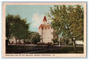 1949 Bessborough Hotel and Park Approaches Saskatoon Saskatchewan Postcard 
