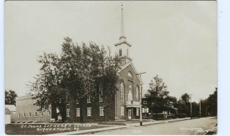 RPPC Postcard St John's Lutheran Church Quakertown PA 1930