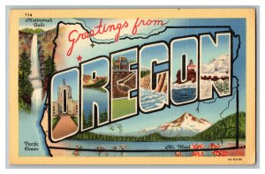 1942 Greetings From OREGON Vintage LARGE Letter Standard View Postcard 