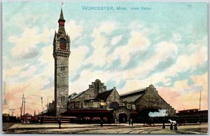 Worcester Massachusetts MA Union Station Building & Historical Landmark Postcard