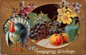 Thanksgiving Greetings With Turkey and Fruit