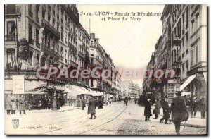 Old Postcard Lyon Rue de la Republique and Place Le Viste