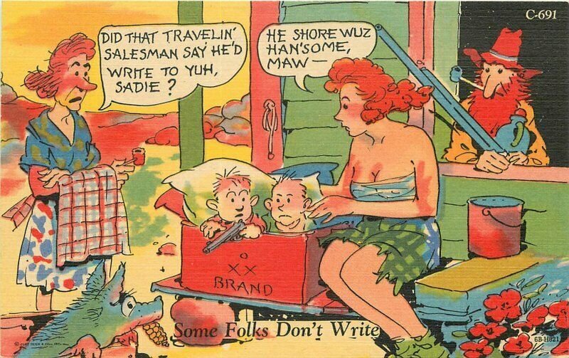 Comic humor Hillbilly Salesman Children Teich linen #C-691 Postcard 20-10367