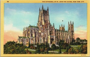 The Cathedral Of St. John The Divine New York City Linen Postcard C118