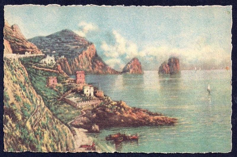 Faraglioni Rocks & Marina Naples by Carelli unused c1940's