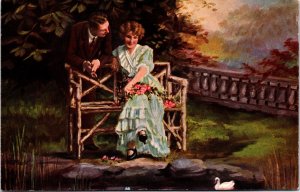 Romantic Couple On A Bench Vintage Postcard 09.96