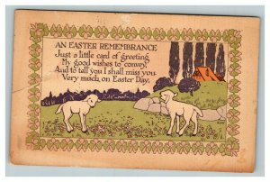 Vintage 1910's Art Deco Easter Postcard Cute Lambs Country Meadow NICE